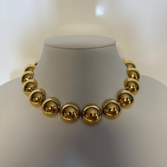Monet Signed Gold Tone Necklace Chunky Half Domed Choker Statement Jewelry - Picture 7 of 8
